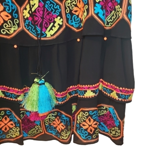 Hemant & Nandita 100% Silk Multicolored Embroidered Coastland Tunic Dress - Picture 4 of 8